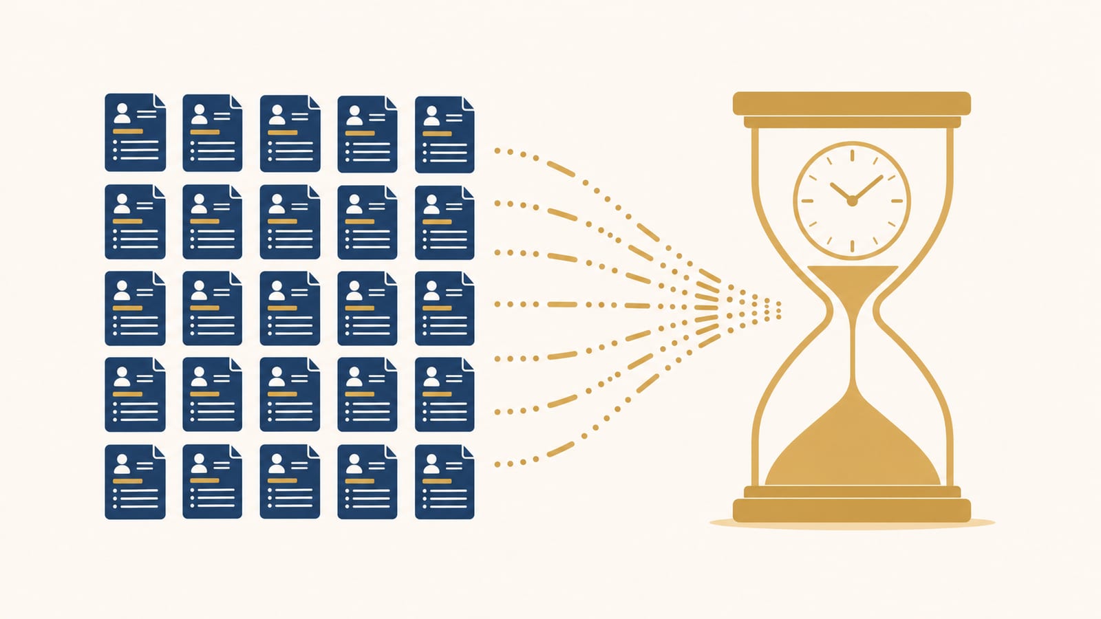 Infographic showing 100 applications times 45 minutes equals 75 hours of work