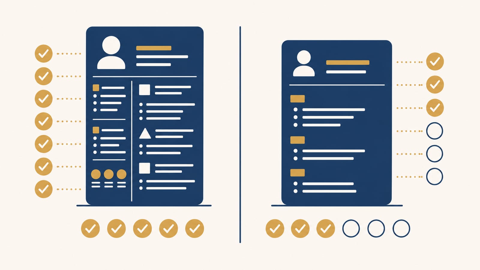 Comparison checklist: German CV required vs forbidden items, American Resume required vs forbidden items with green checkmarks and red X marks