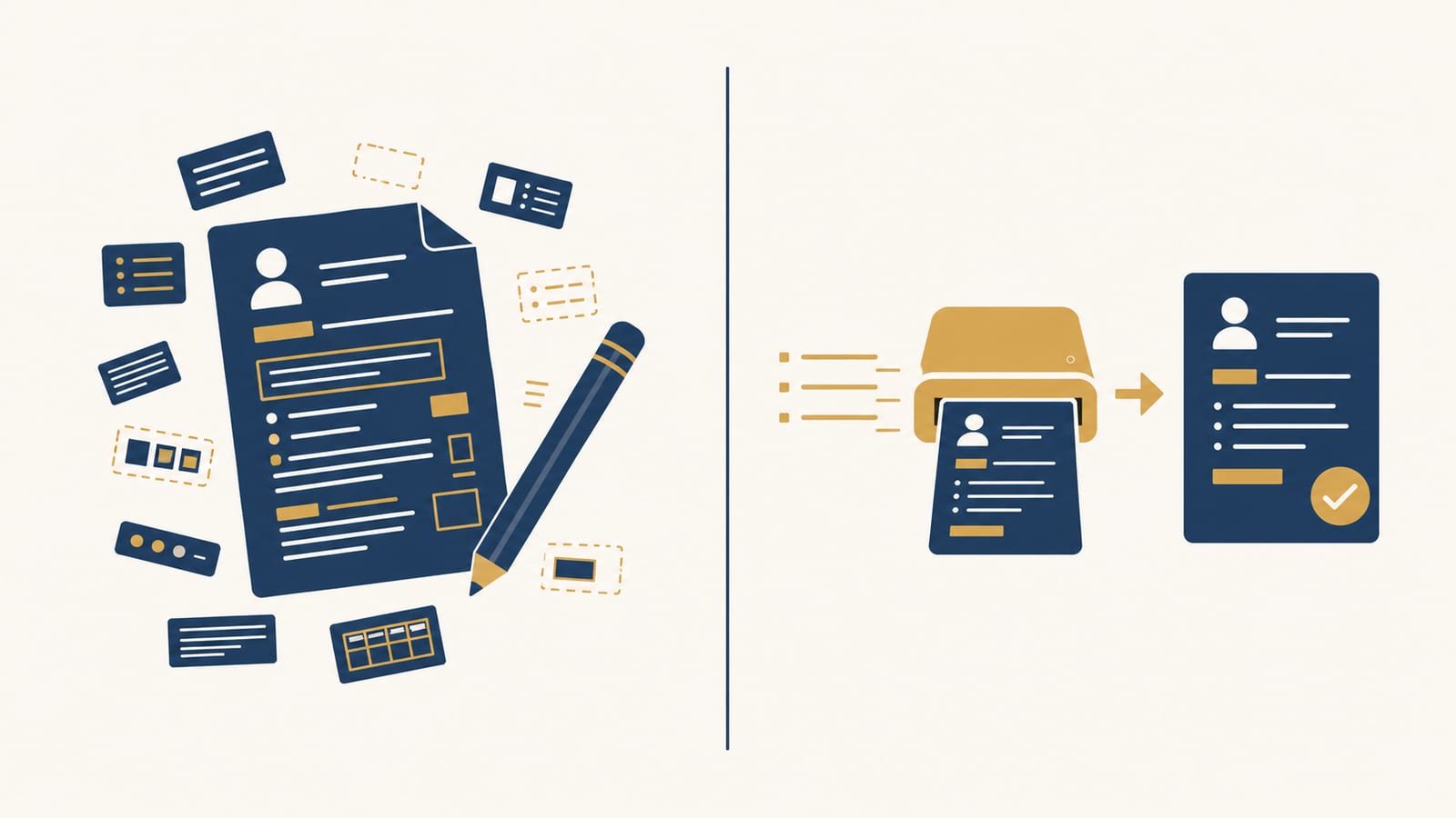 Split-screen: Manual ATS formatting (30 minutes, error-prone) vs. Useful Apply (90 seconds, ATS-safe)