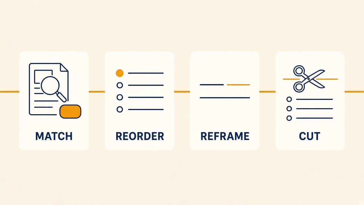 Match, reorder, reframe, cut. None of these invent.