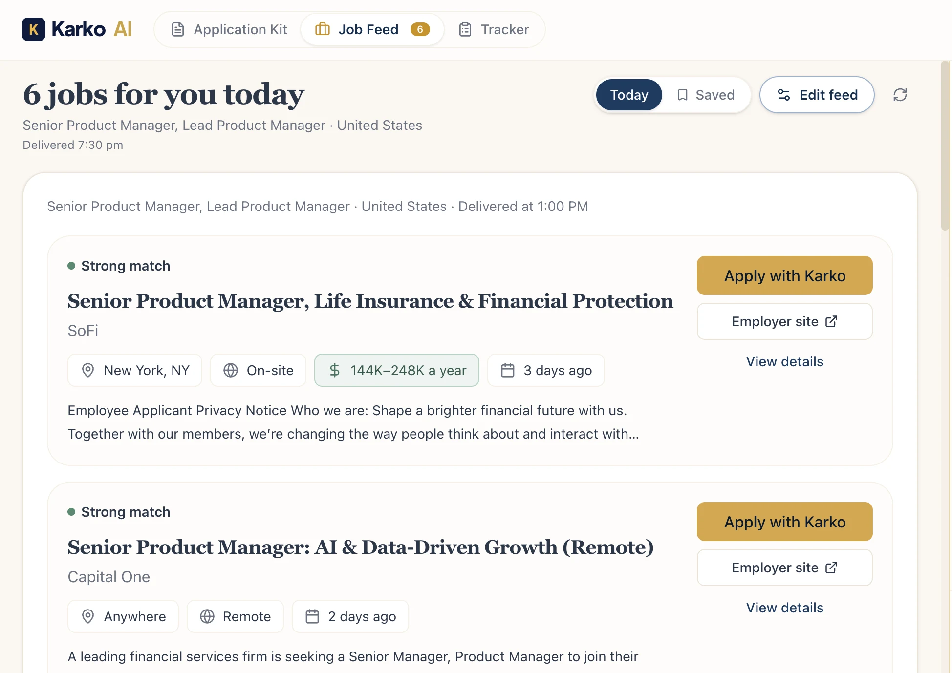 The Useful Apply Smart Job Feed: a curated list of roles with match scores, ready when you open your laptop