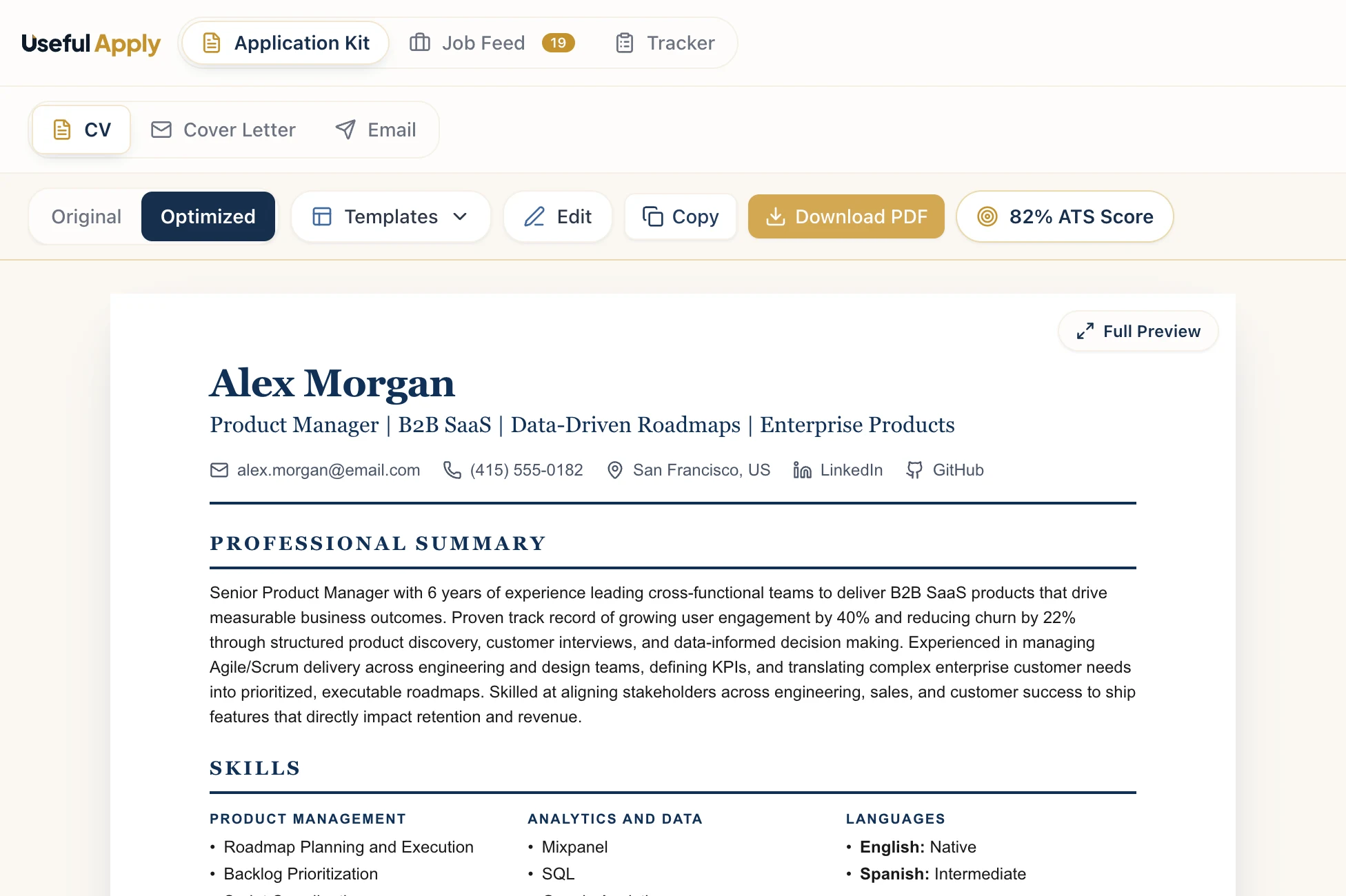 Useful Apply full application: tailored CV, cover letter, application email and follow-up